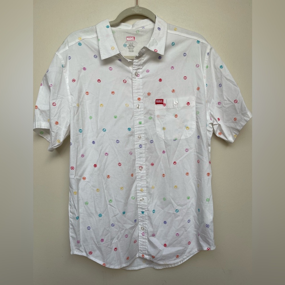 NWOT Disney Pride Marvel all over print button down | Sz M